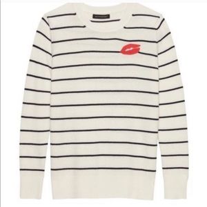 Banana Republic White Striped Lip Kiss Sweater